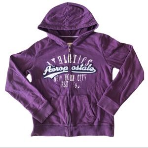 Y2K 90s Aeropostale Purple Zip Up Hoodie Sweatshirt Skater L